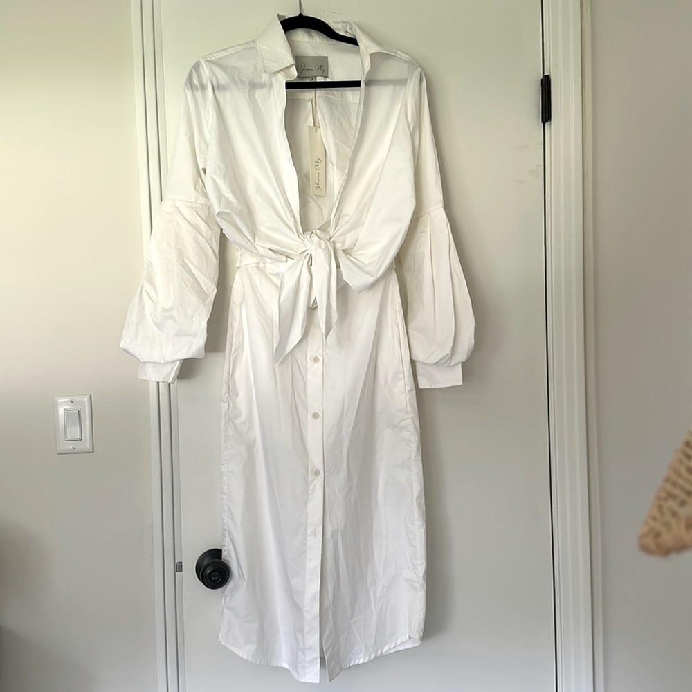 Johanna Ortiz Shirt Dress. Cut out in front. Low V. Size 4